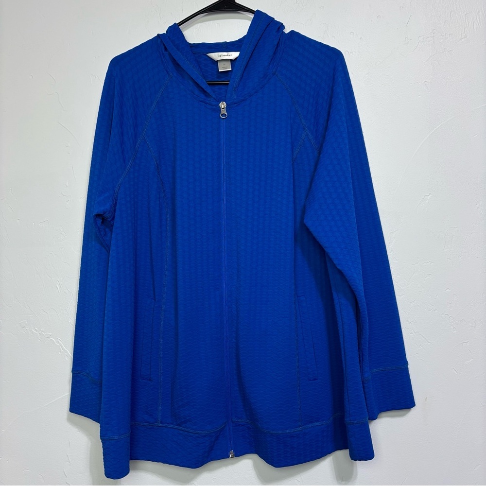 CJ Banks Blue Hooded Zip-Up Jacket Women's 1X Full Zip Athletic Casual Active